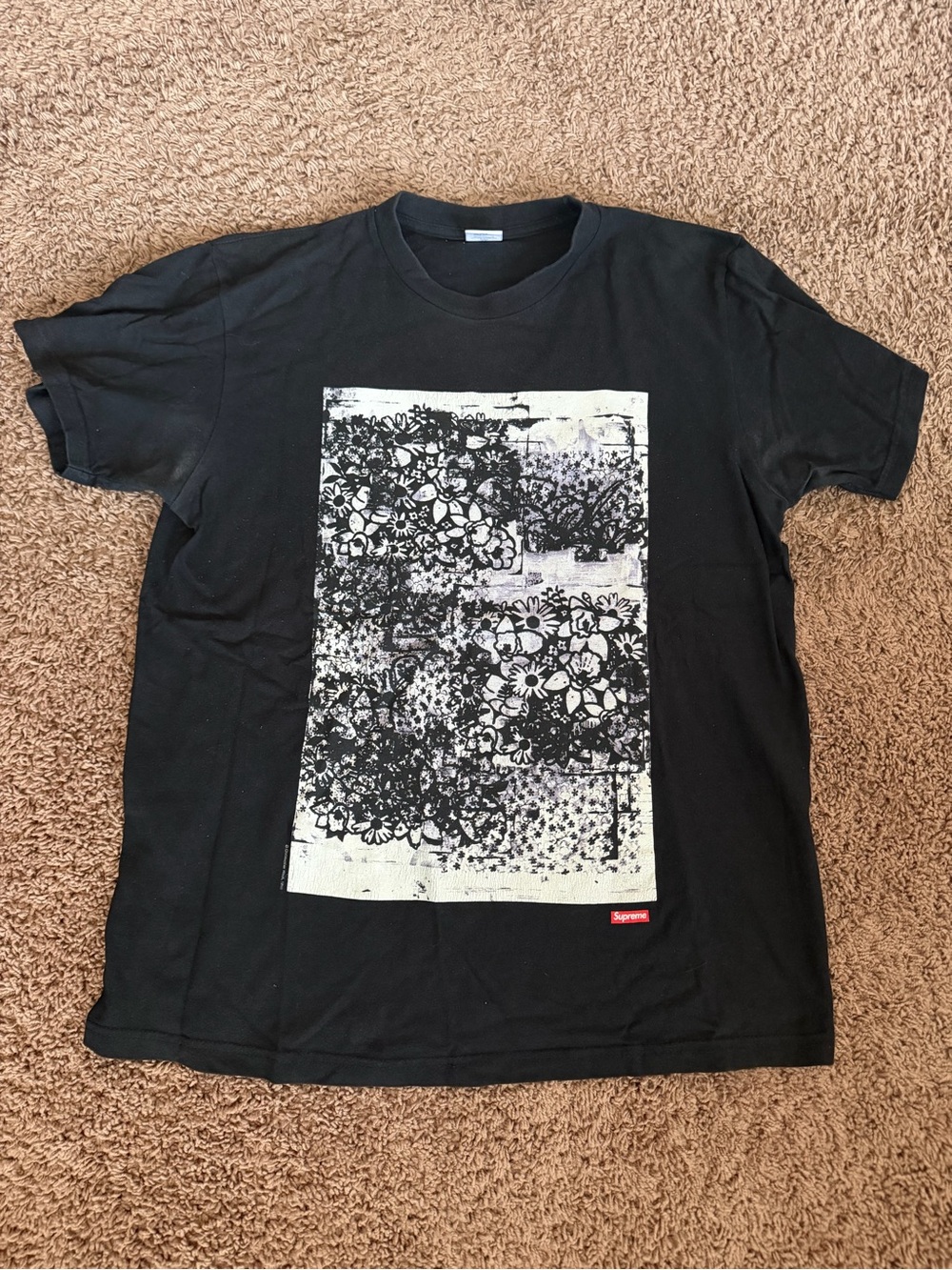 Supreme/Christopher Wool 1995 Black Floral Panel Short-Sleeve Tee
